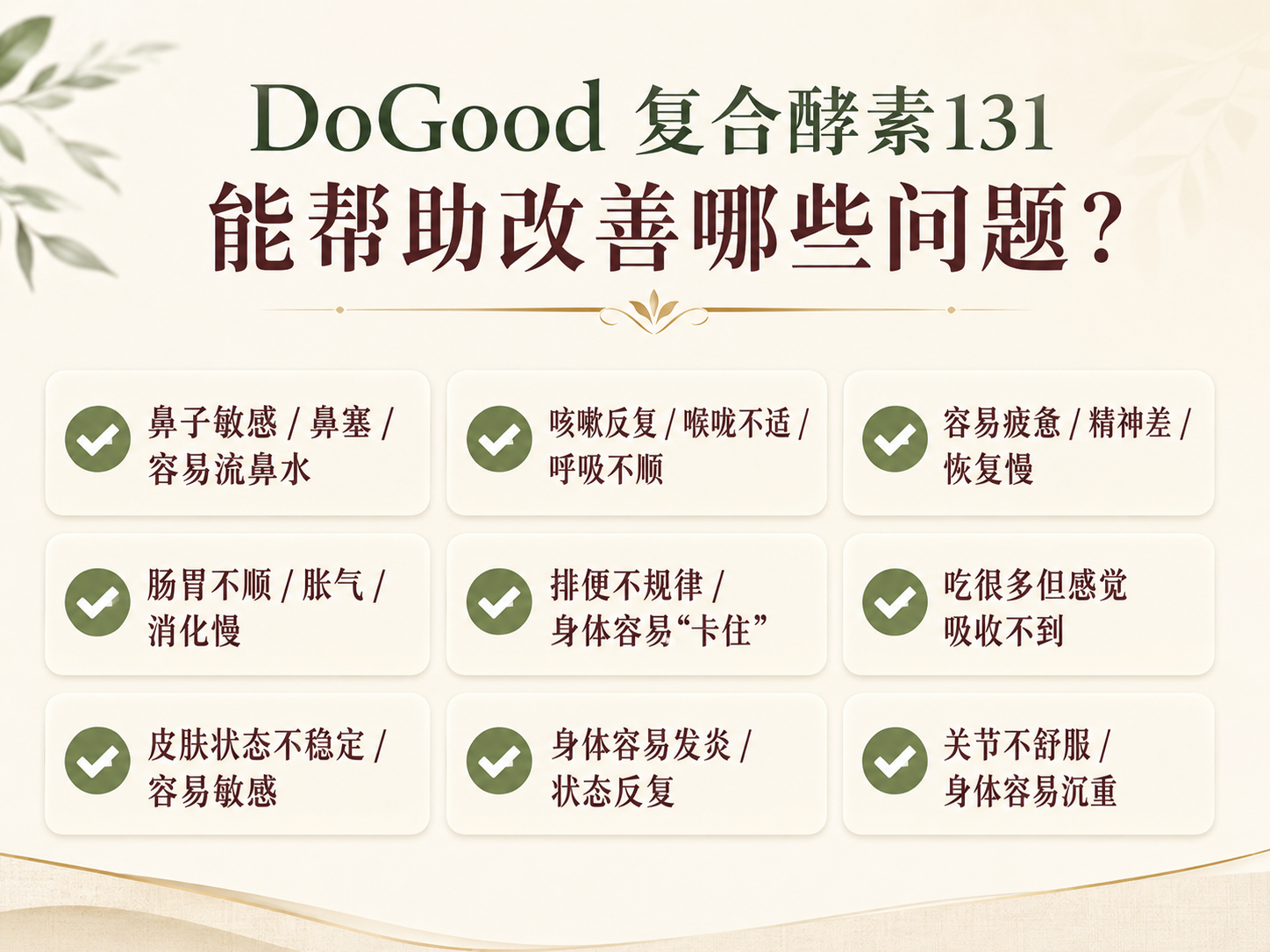 DoGood 复合酵素131 能帮助改善哪些问题